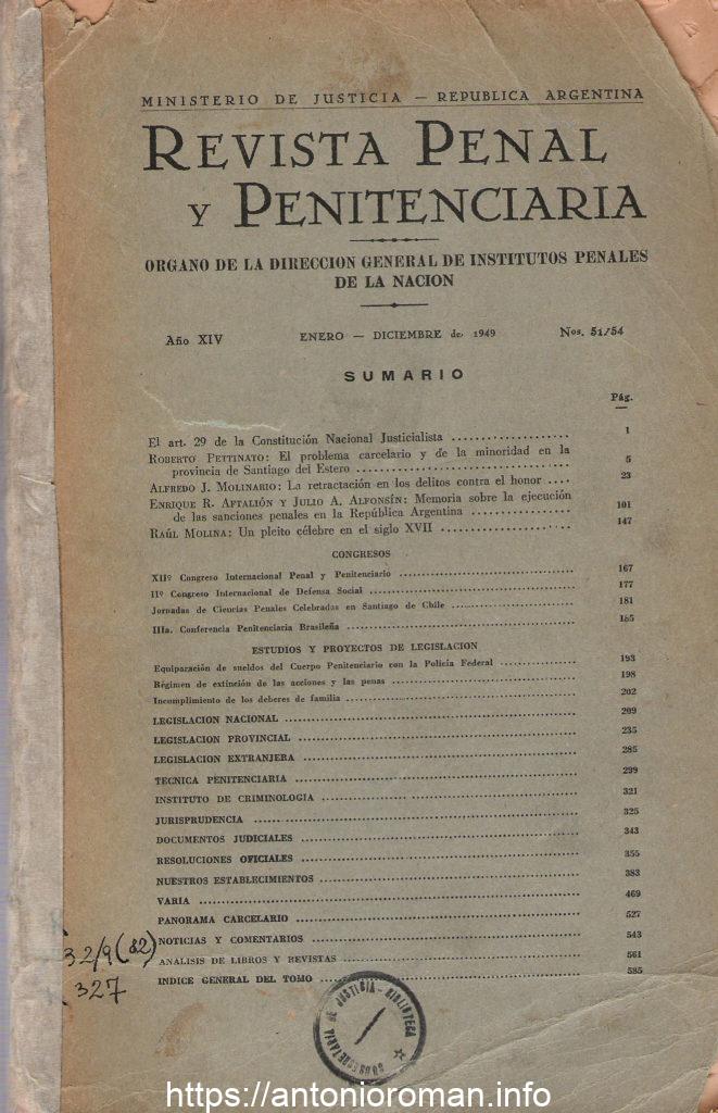 Revista Penal y Penitenciaria, diciembre/enero 1949 Nro 51/54